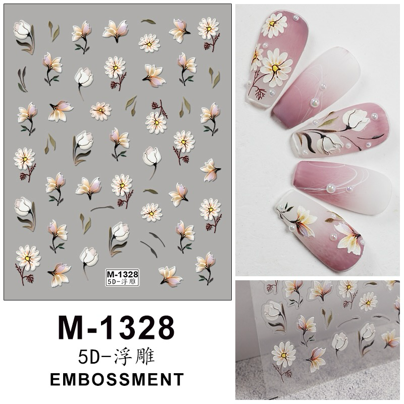 Nail Art Stickers - White & Peach Flowers