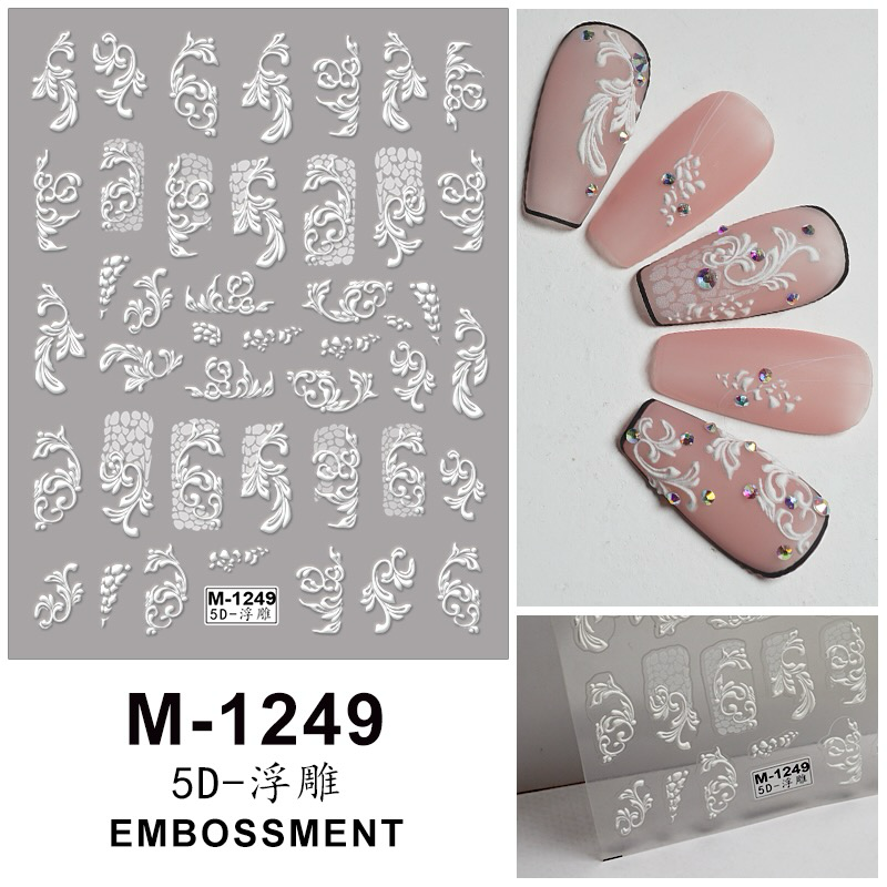 Nail Art Stickers - White Damask Style Pattern