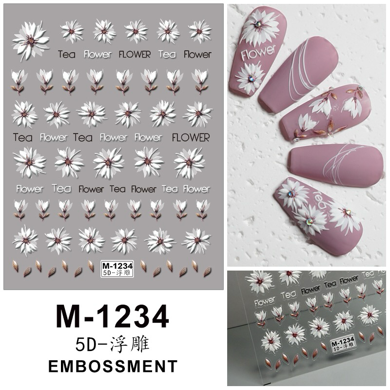 Nail Art Stickers - White & Pink Daisy