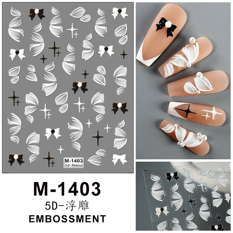 Nail Art Stickers - Elegant White Petal & Bow Design