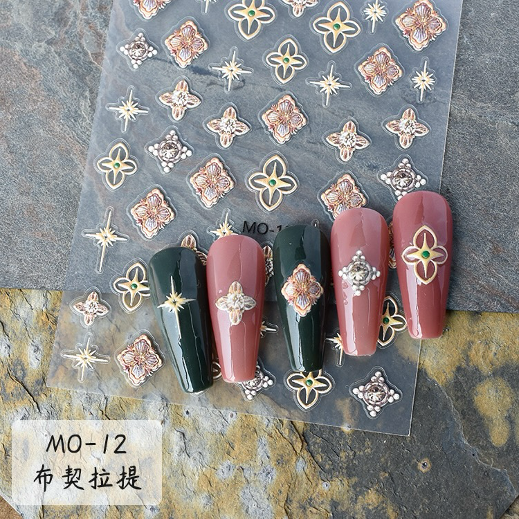 Nail Art Stickers - Purple & Gold Diamante Stars