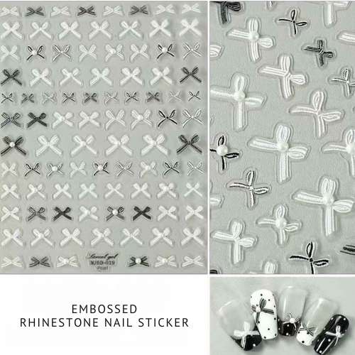 Nail Art Stickers - Black & White 3D Bows