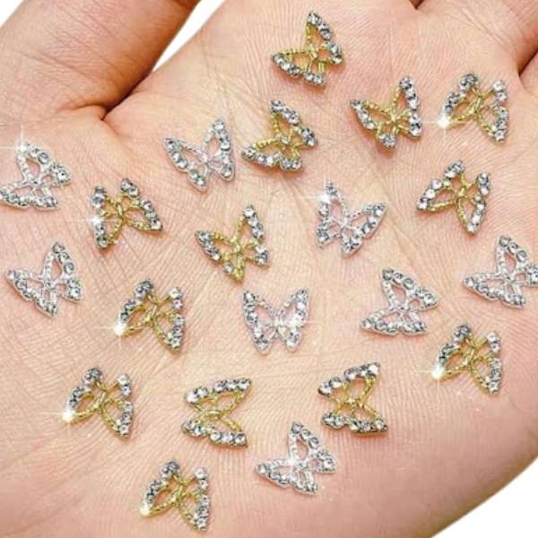 Silver Diamante Butterfly Charms - 10pcs