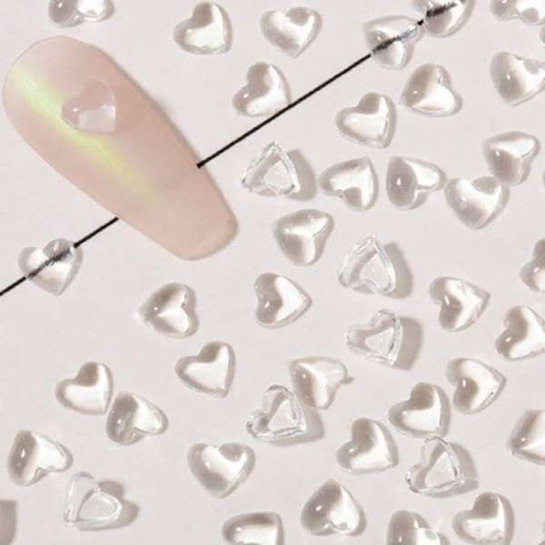 Clear 3D Hearts Charms - 50pcs