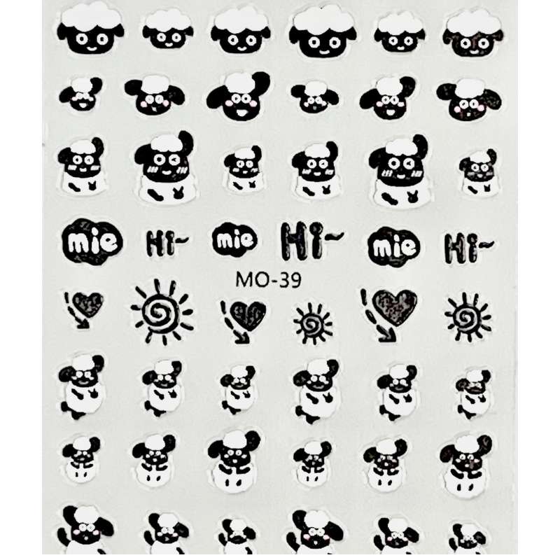 Nail Art Stickers - Black & White Sheep