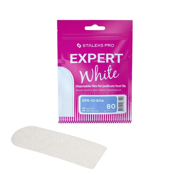 Staleks - Disposable White Files for Metal Foot Rasp (MBE10) Expert 10 - 80 Grit, 30pcs