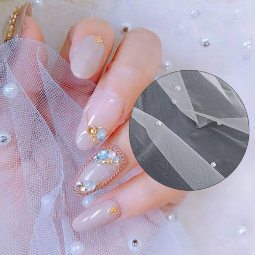 Mesh Fabric for Photo - White with Pearls