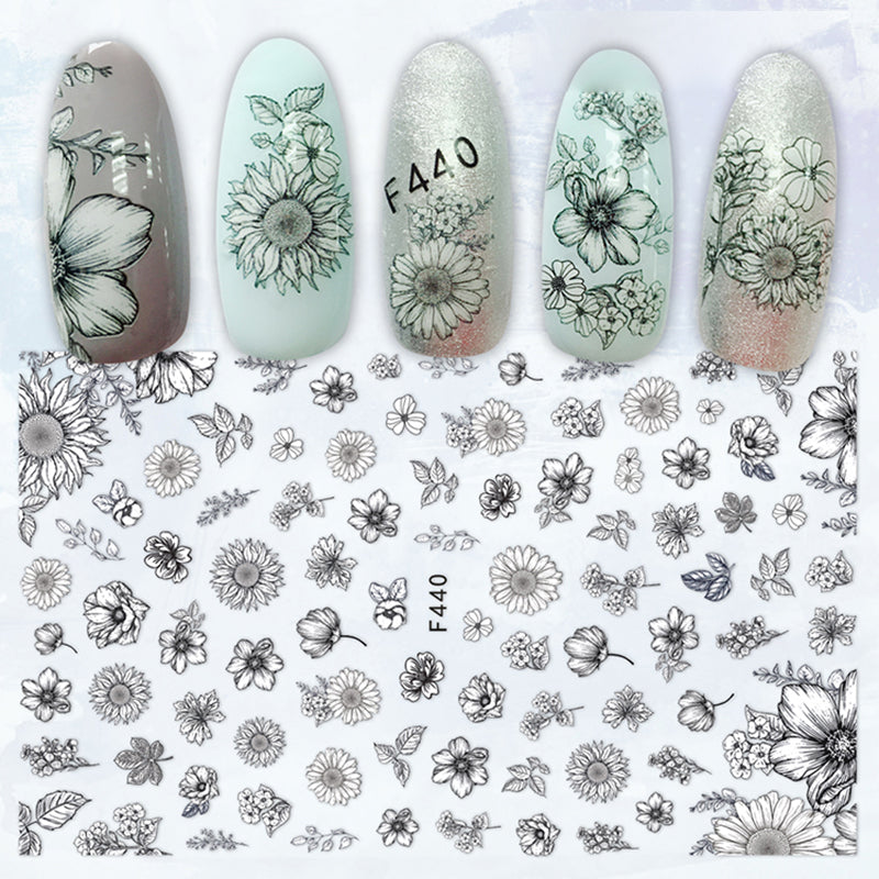 Nail Art Sticker - Black and White Daisy