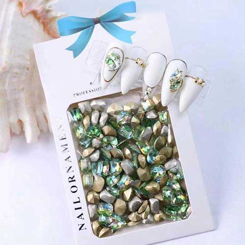 Large 3D Pointed Back Half Clear Half Green Gem Stone Assorted (dis)