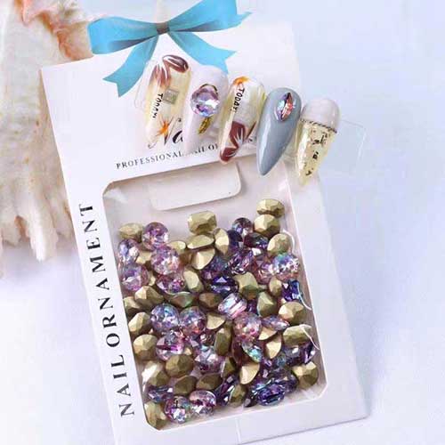 Large 3D Pointed Back Purple / Clear Gem Stone Assorted Shapes (dis)