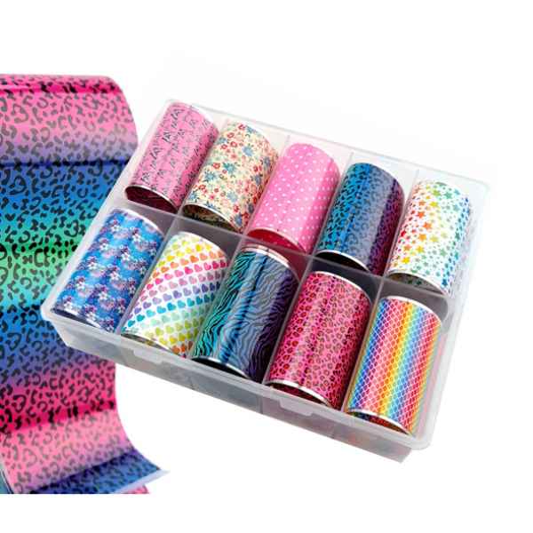 Mixed Rainbow Designs Nail Art Transfer Foil Kit - 10pcs/pk
