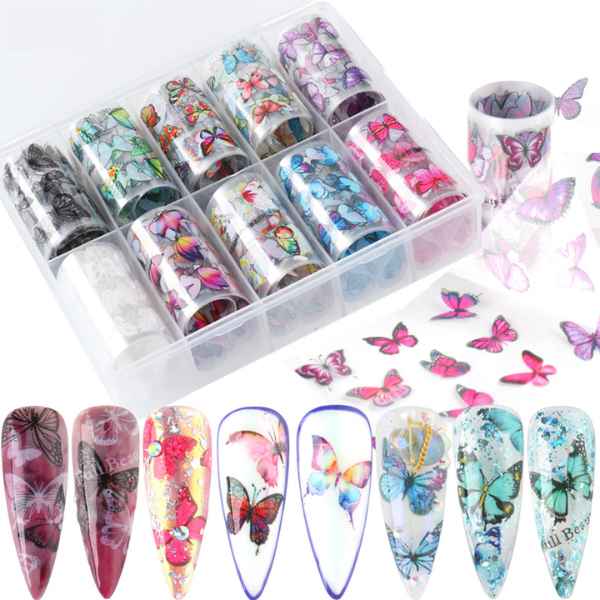 Butterfly Nail Art Transfer Foil Kit - 10pcs/pk