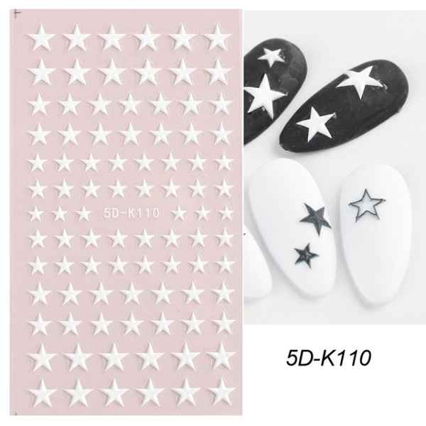5D White Five Pointed Star Nail Stickers