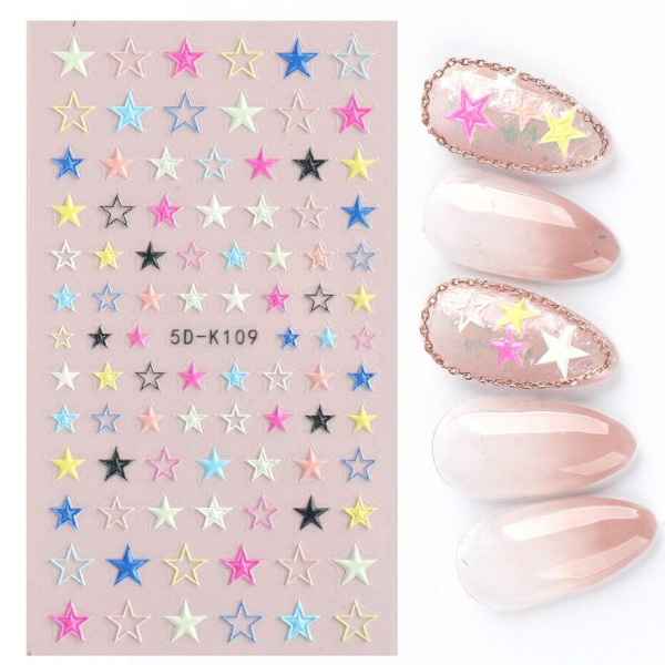 5D Coloured Five Pointed Star Nail Stickers