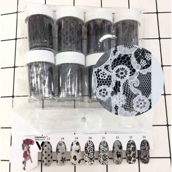 Nail Art Foil Lace Pattern Black Clear