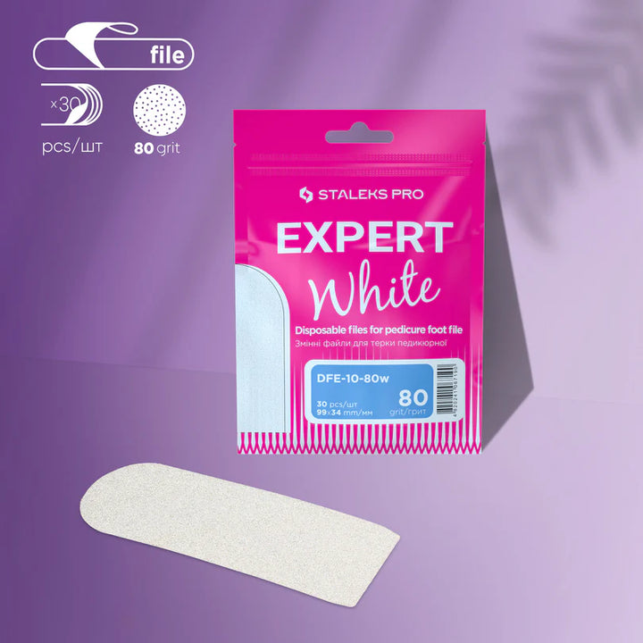 Staleks - Disposable White Files for Pedicure grater (MBE10) Expert 10 - 80 Grit, 30pcs