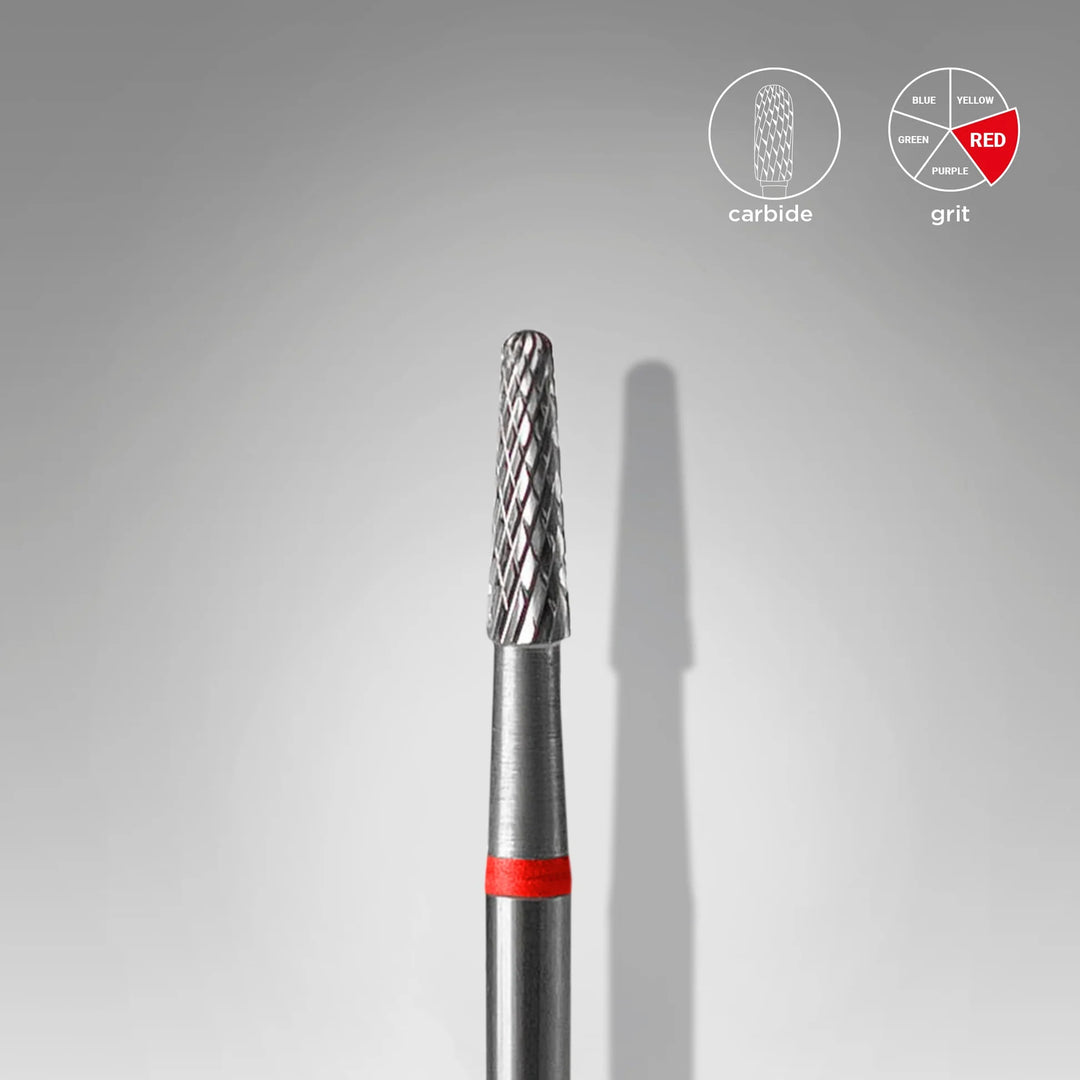 STALEKS EXPERT Carbide nail drill bit cone red, head diameter 2,3 mm, working part 8 mm