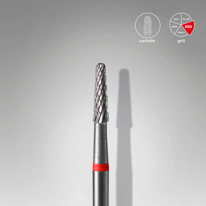 STALEKS EXPERT Carbide nail drill bit cone red, head diameter 2,3 mm, working part 8 mm