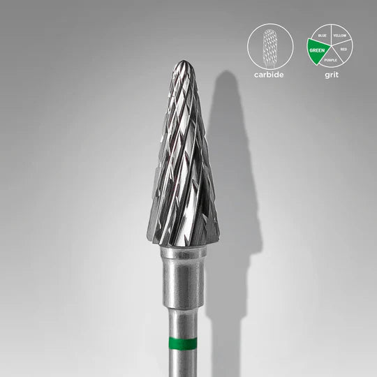 Staleks - Carbide nail drill bit cone green EXPERT head diameter 6 mm / working part 14 mm