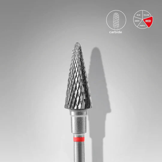 Staleks - Carbide nail drill bit cone red EXPERT head diameter 6 mm / working part 14 mm