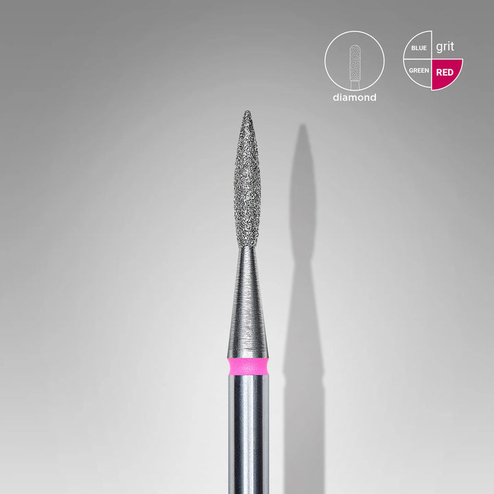 Staleks - Diamond nail drill bit pointed flame red EXPERT head diameter 1,6 mm / working part 8 mm