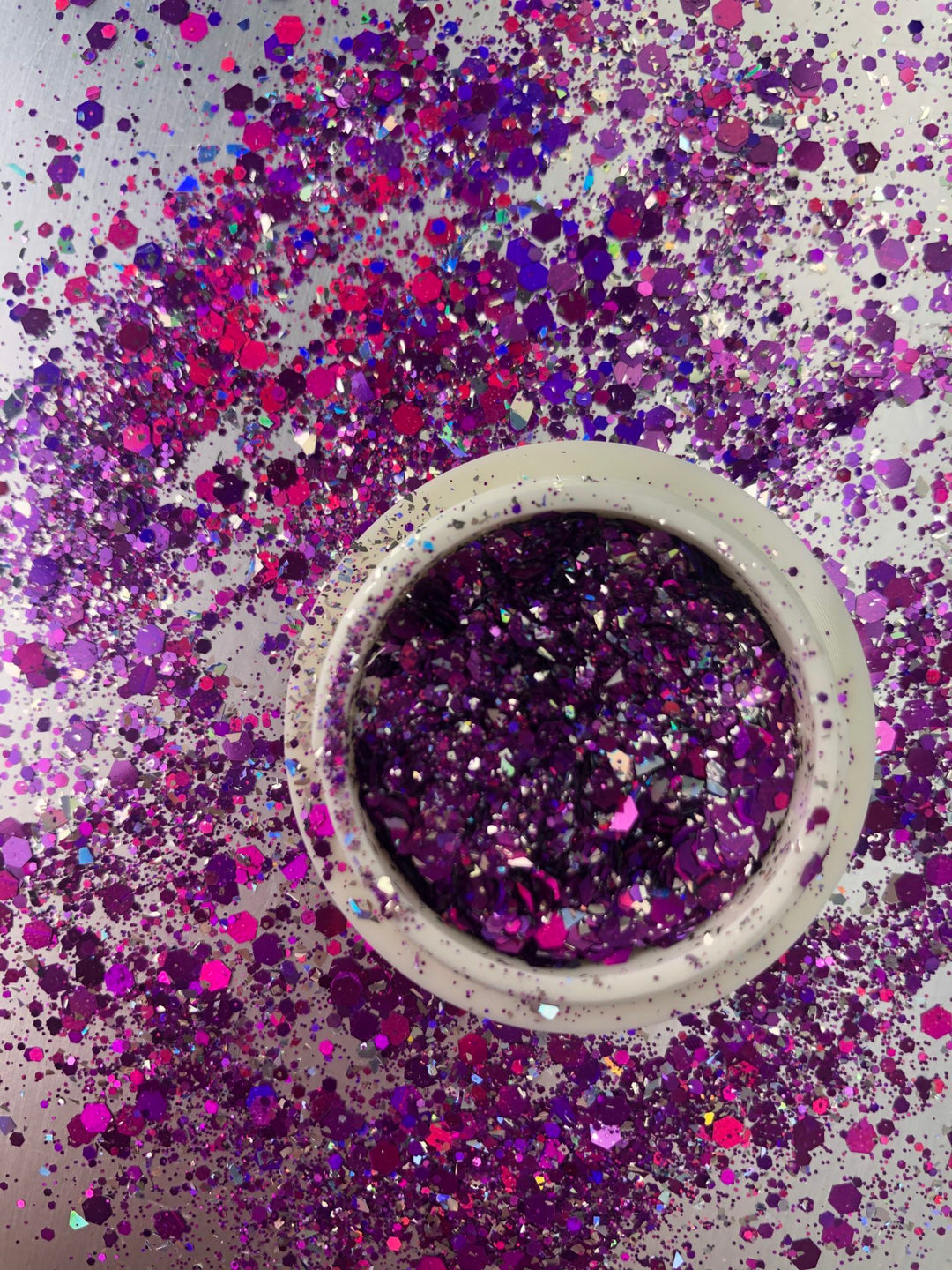 Glitter Pots Mixed Size Chunky / Fine - Purple / Silver