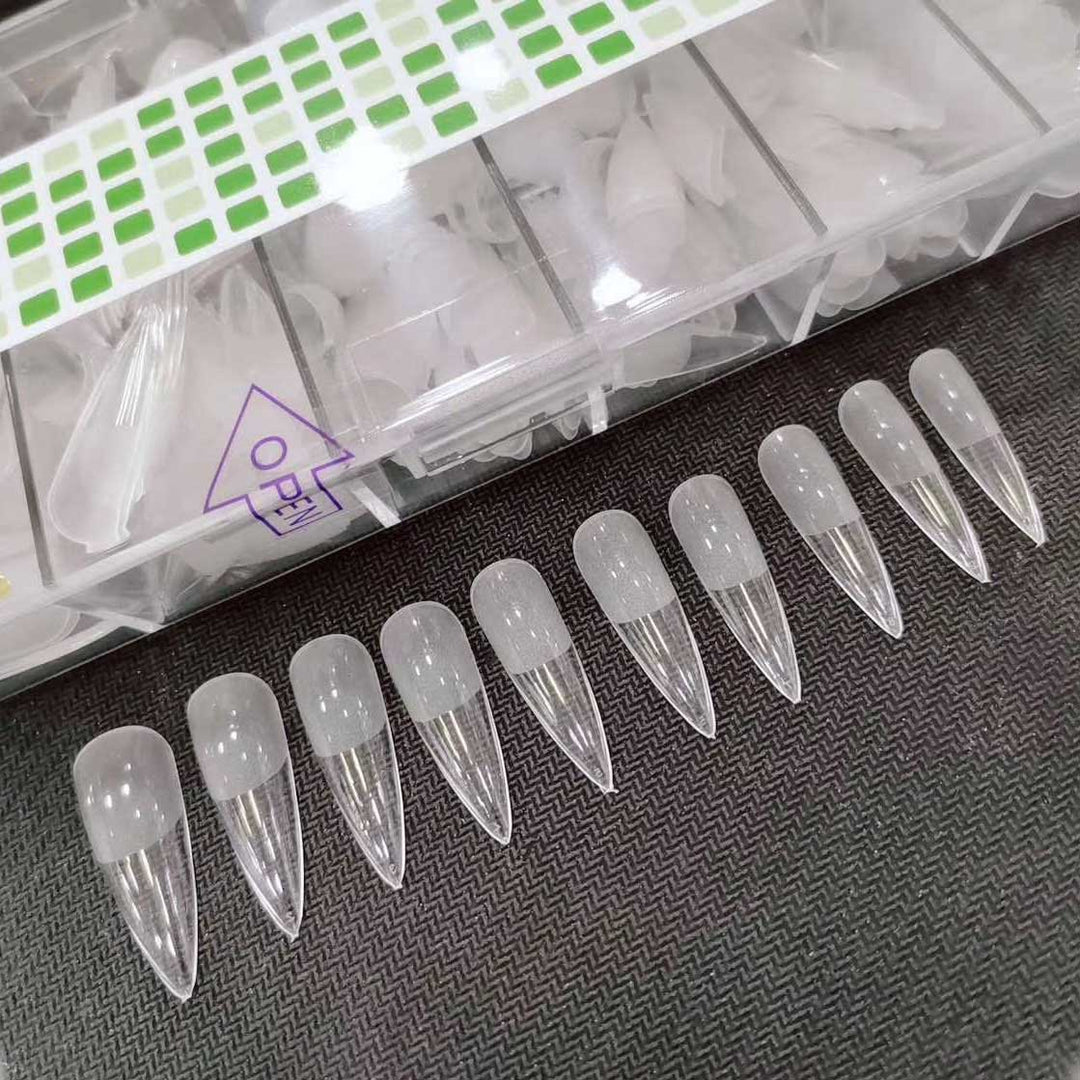 JP Tips 500pcs/Box - Full Cover Tips Frosted Clear Stiletto